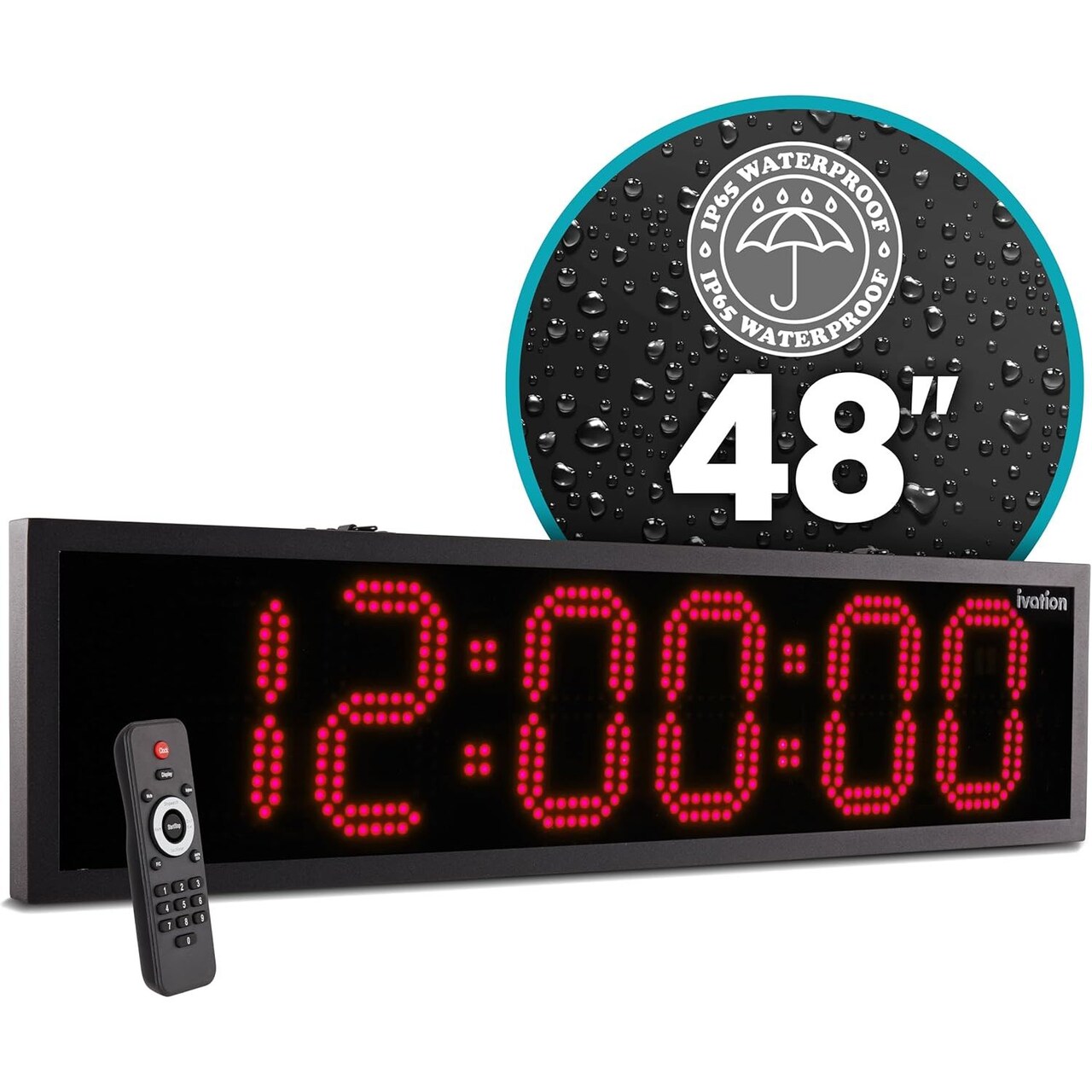Ivation Waterproof Large Digital Clock, Outdoor Large LED Clock with Stopwatch, Alarms & More!